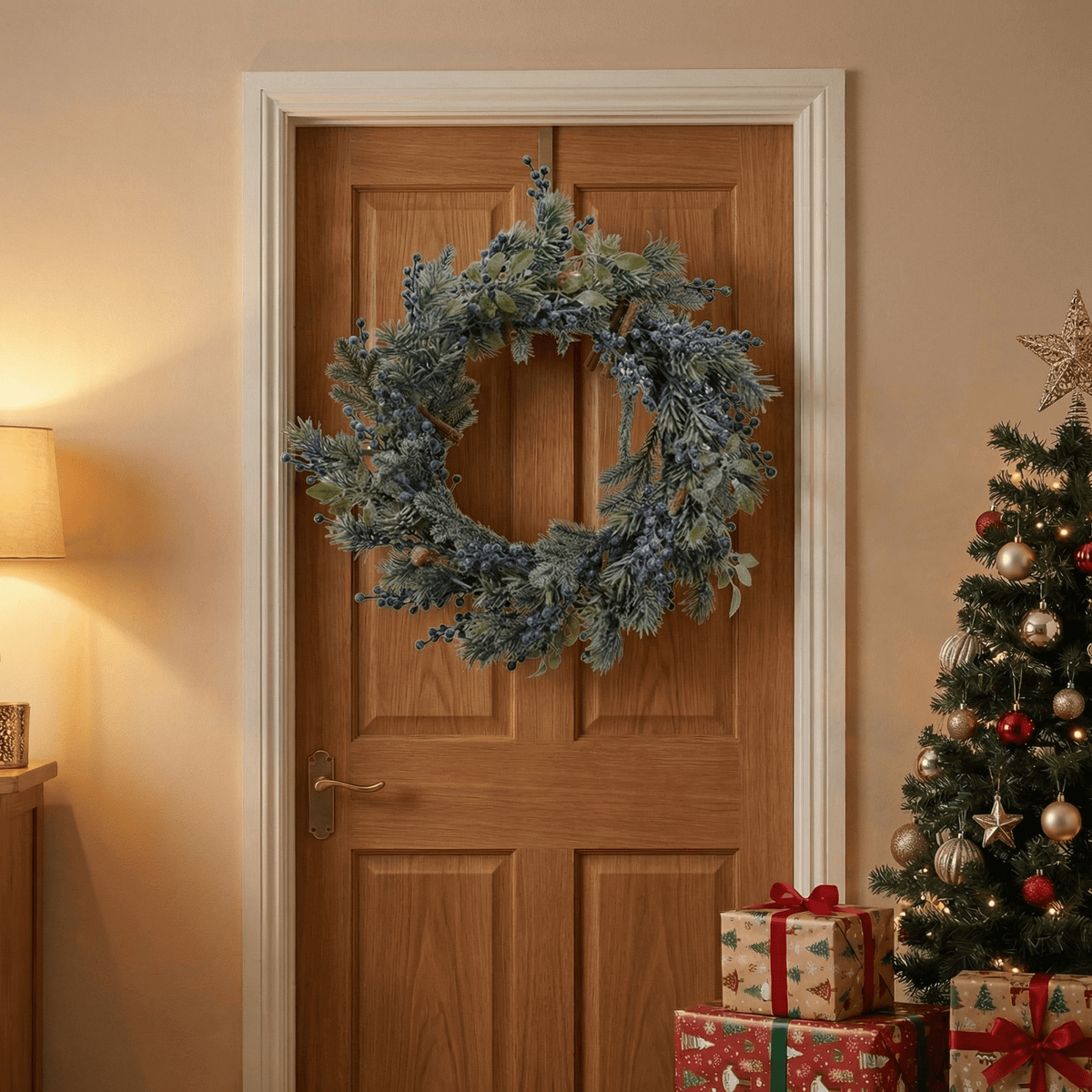 Winterlicher Kranz mit blauen Beeren groß – Indoor 60 cm