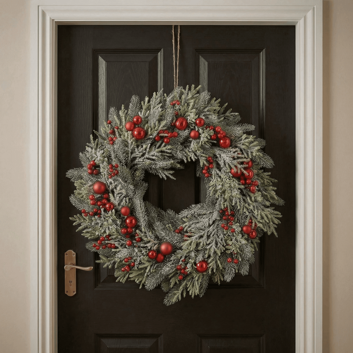 Winterlicher Kranz mit roten Beeren groß – Indoor 60 cm